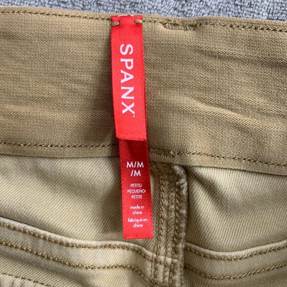 Spanx Pants Women's Size Medium Beige Stretch Twill Cropped Wide Leg Pockets 23” - Picture 10 of 13